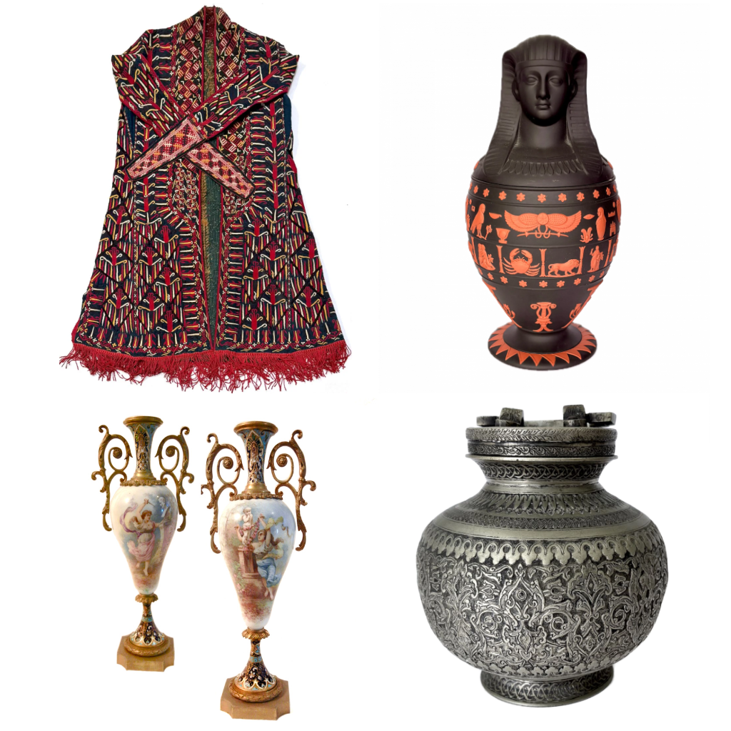 A curated arrangement of antiques and decorative objects